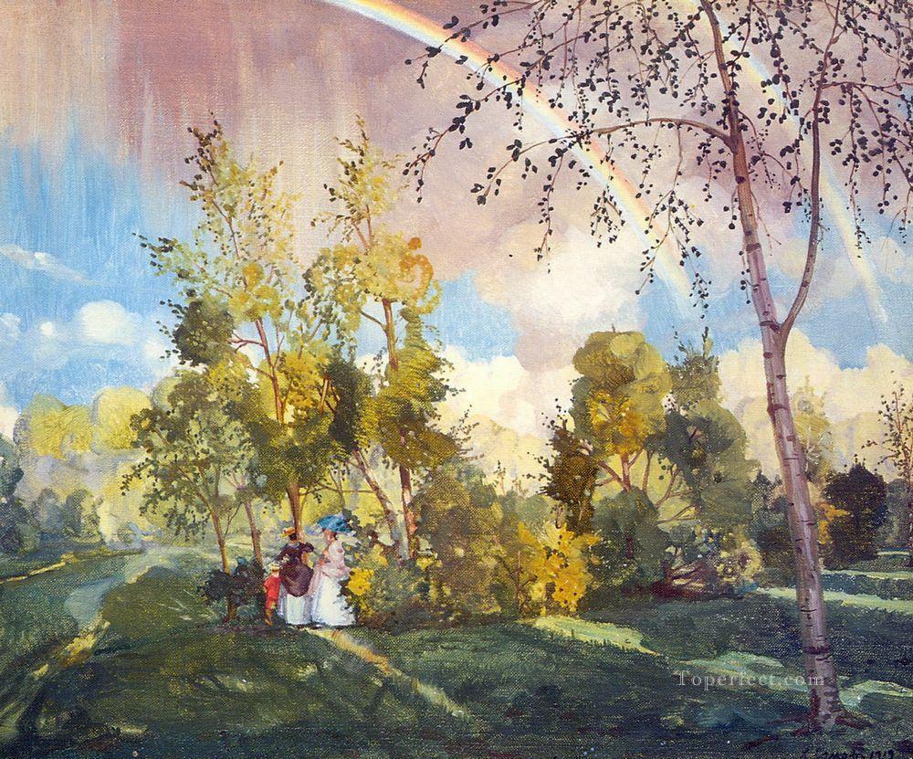 Paisaje con un arco iris 1919 Konstantin Somov bosques árboles Pintura al óleo